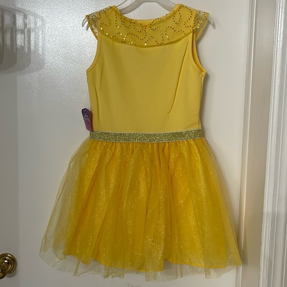 NWT DISNEY PRINCESS BELLE DRESS SIZE M 7-8 SPARKLE TULLE YELLOW GLITTER BELT - Picture 4 of 11